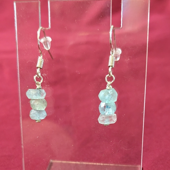 Aquamarine Crystal Earrings Handmade Artisan Green Artisan Crystals December - Picture 3 of 7